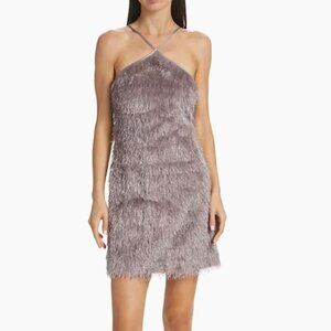 NWT En Saison Carlie Threaded Fringe Mini Dress Ash Grey Size S